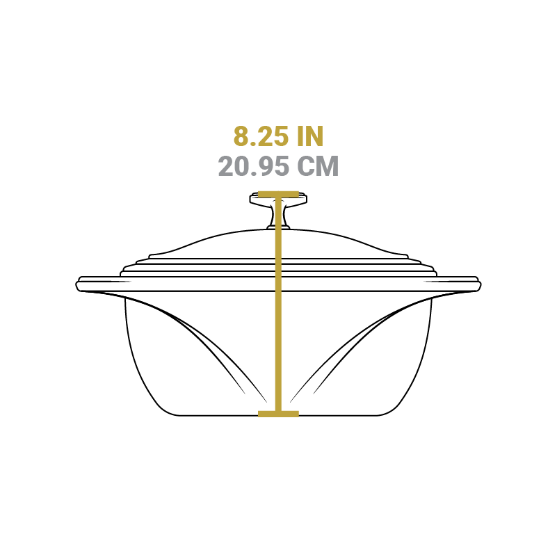 Dimensional drawing of product. Total height with knob included is 8.25 inches.