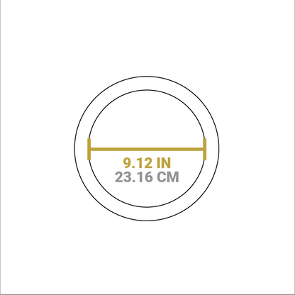 Dimensional drawing of product. Diameter of serving indentation is 9.12 inches.