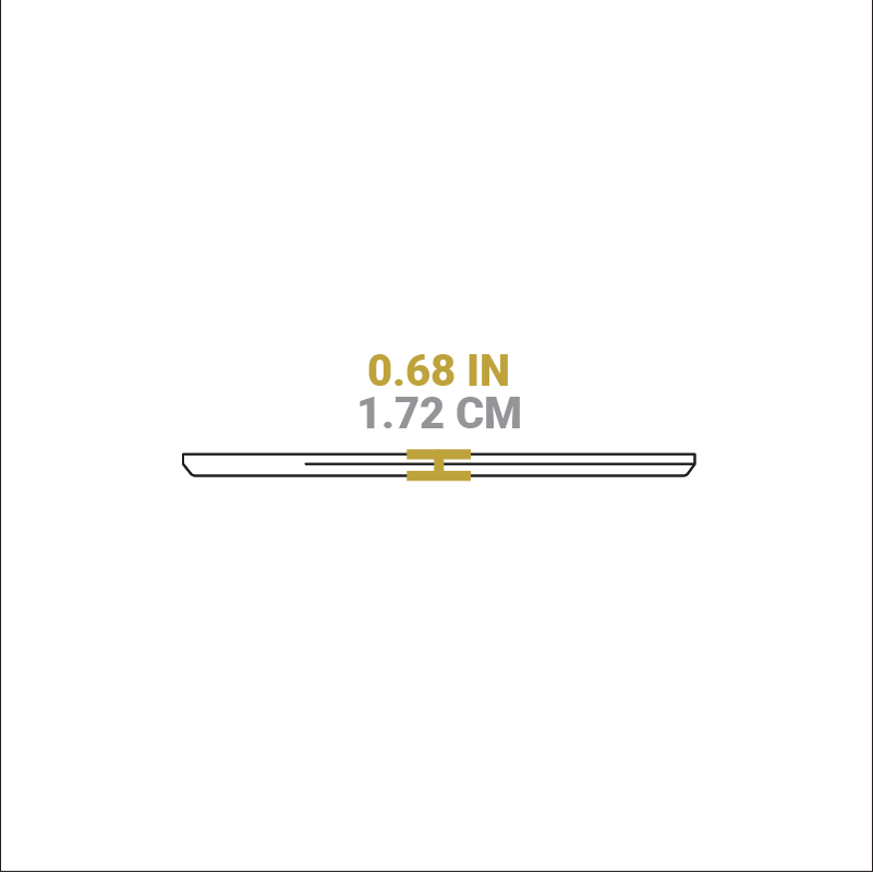 Dimensional drawing of underliner. Height is 0.68 inches.