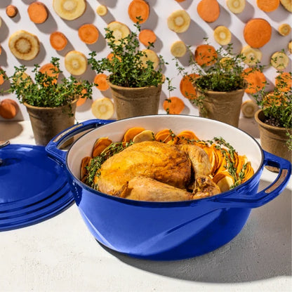 Chicken dish prepared in dutch oven.