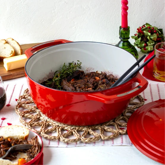 Freshly prepared dish ready to serve from dutch oven.