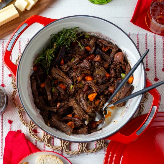 Freshly prepared dish ready to serve from dutch oven.